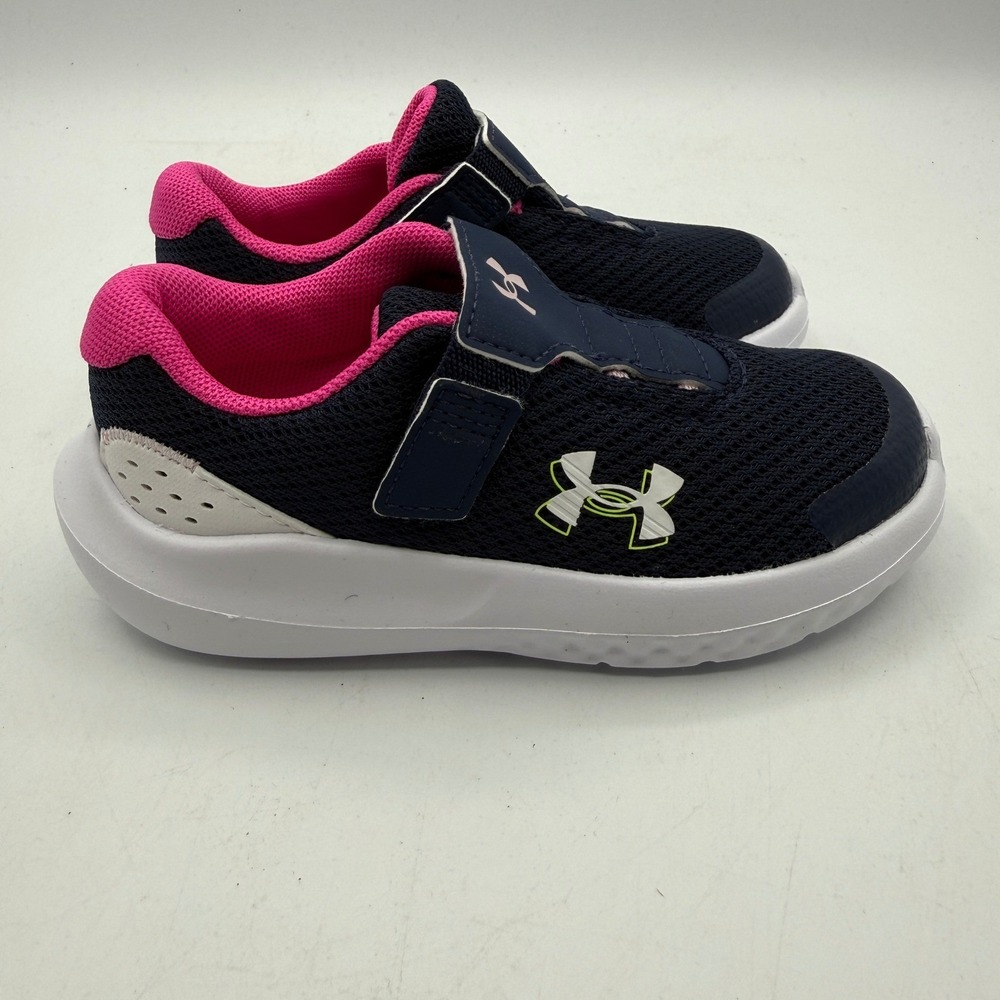 Under Armour Surge 4 AC Shoes Girls Size 8K Navy Pink Running 3027110-410